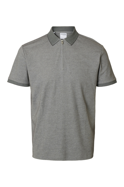 Selected Fave Zip Polo SS Medium Grey Melange