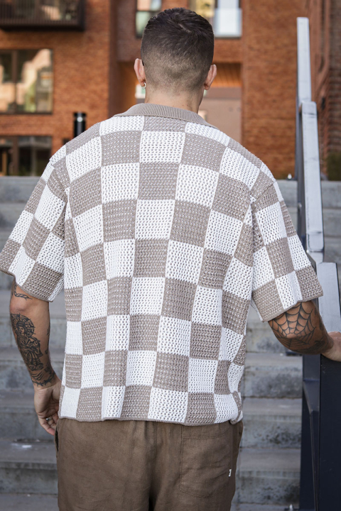 Jack & Jones Athletico Loose Fit Crochet Polo Hemd SS Desert Taupe
