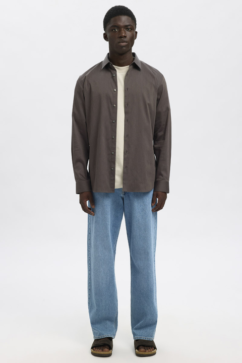 Selected Performance Stretch LS Hemd Morel Mixed Black