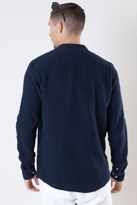 Kronstadt Johan Muslin Henley Hemd Navy