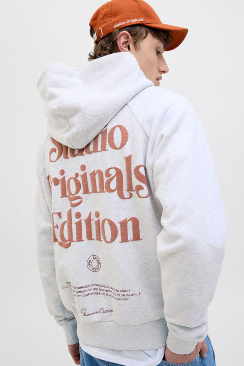 Jack & Jones Acapulco Typo Loose Fit Hoodie Bright White MELANGE