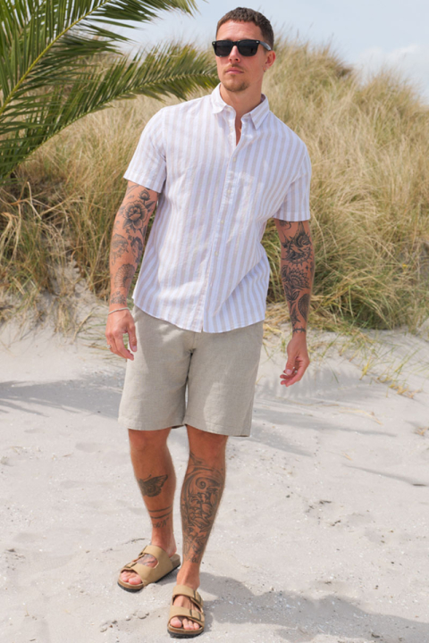 Selected Regular Sun Linen Hemd SS Pure Cashmere Stripe