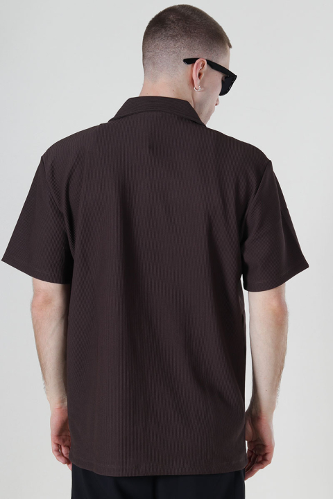 Selected Relax Plisse Resort SS Hemd Chocolate Brown