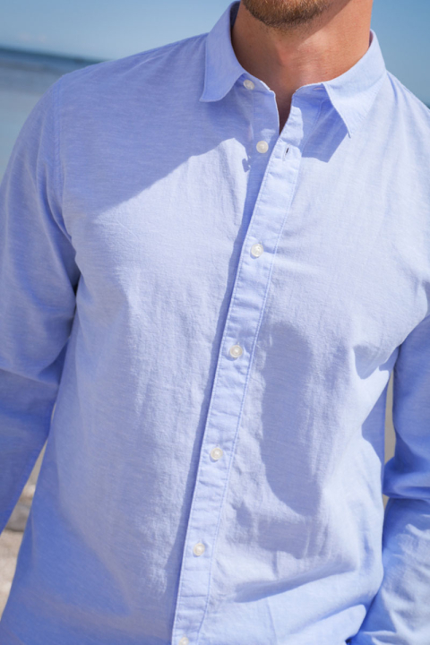 Selected Slim Sun Linen Hemd LS Cashmere Blue / White