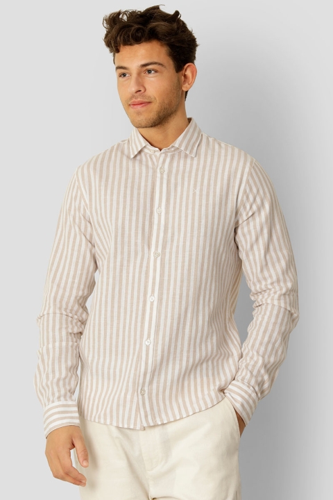 Clean Cut Copenhagen Jamie Cotton Linen Striped Hemd LS Khaki/Ecru