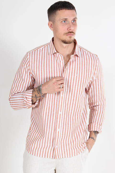 Clean Cut Copenhagen Jamie Cotton Linen Striped Hemd LS Orange/Ecru