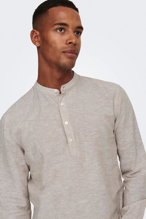 ONLY & SONS CAIDEN HALF PLACKET LINEN Hemd Chinchilla