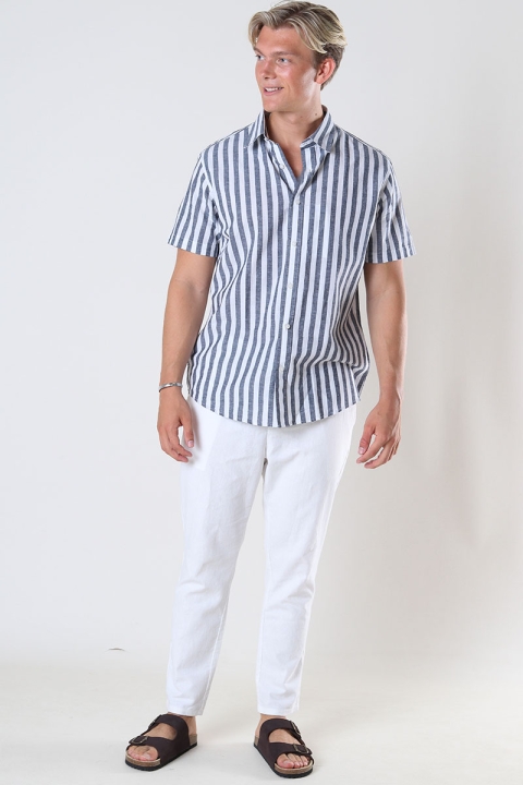 Selected Reg New Linen Hemd SS Stripe Sky Captain