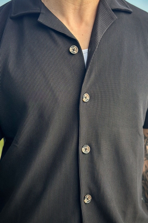 Selected Relax Plisse Resort SS Hemd Black