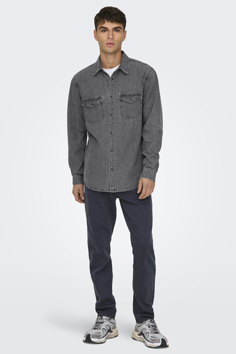 ONLY & SONS Bane Regular Fit Denim Hemd Light Grey Denim