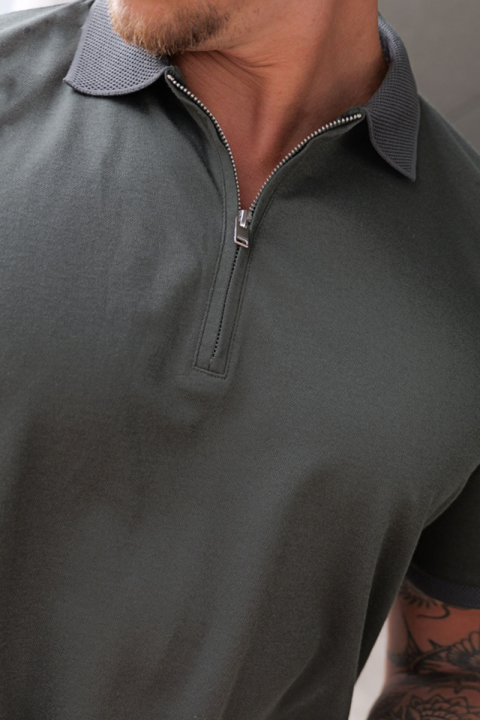 Selected Fave Zip Polo SS Deep Forest