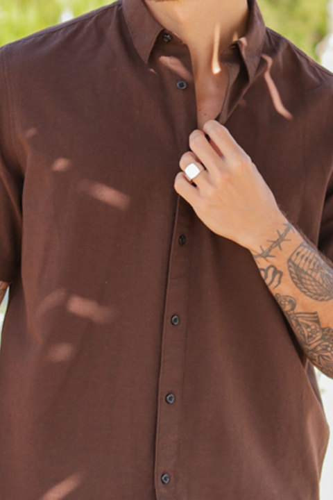 Selected Regular New Linen Hemd SS Coffee Bean