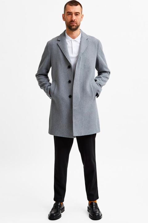 Selected HAGEN WOOL COAT Grey Melange  Twill