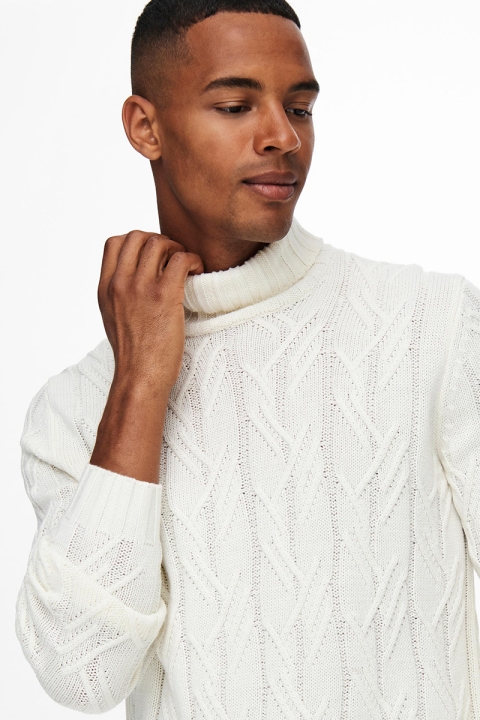 ONLY & SONS ONSNEW RIGGE CABLE ROLL NECK  KNIT Star White