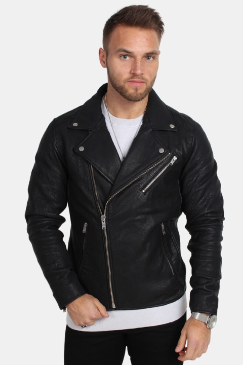 Selected Scott Læder Biker Jacke Camp Black