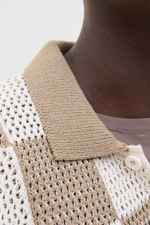 Jack & Jones Athletico Loose Fit Crochet Polo Hemd SS Desert Taupe