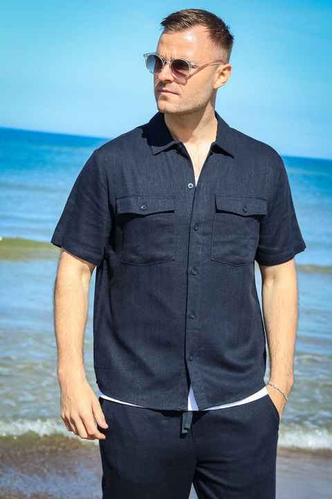 ONLY & SONS Kari Relaxed SS Hemd Viscose Linen Dark Navy