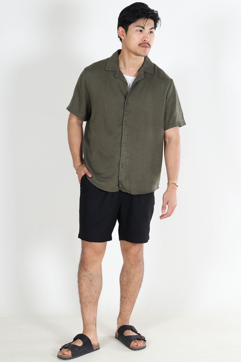 ONLY & SONS Kari Relaxed Cuba Hemd Viscose Linen Olive Night