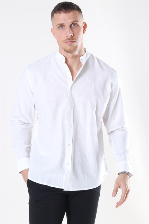 Clean Cut Cotton Linen Mao Hemd White