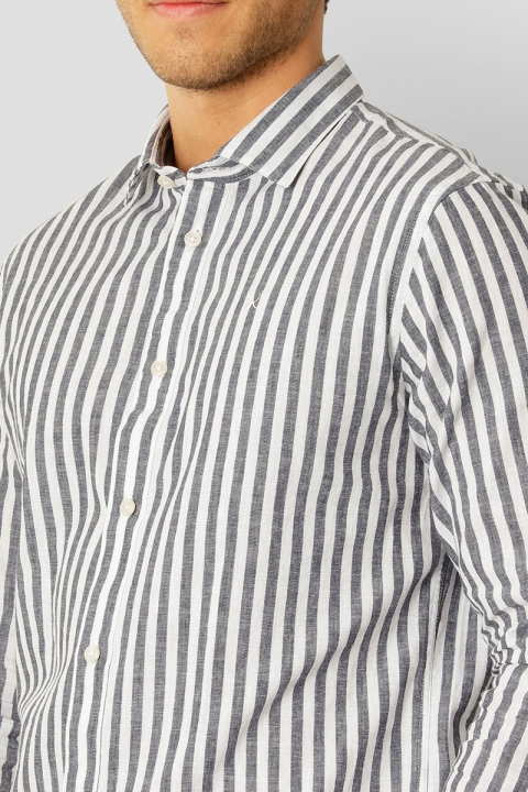 Clean Cut Copenhagen Jamie Cotton Linen Striped Hemd LS Navy / Ecru