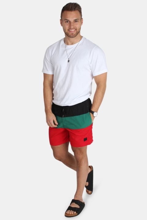 Urban Classics Color Block Badehose Firered/Black/Green