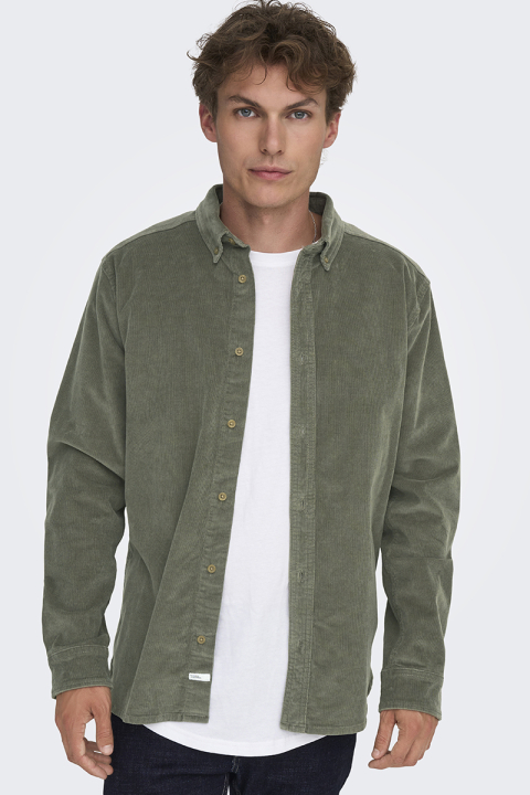 ONLY & SONS Michael Regular Fit Stretch Cord Hemd LS Castor Gray