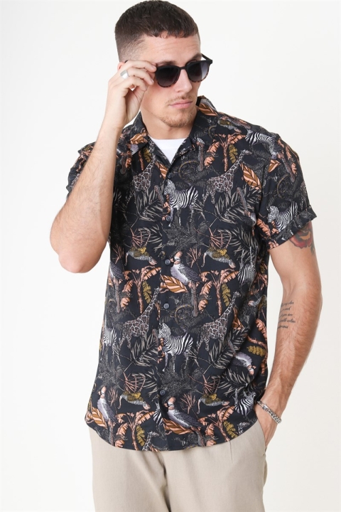 Only & Sons Gabrial S/S Animal Viscose Hemd Black/Zoo Print