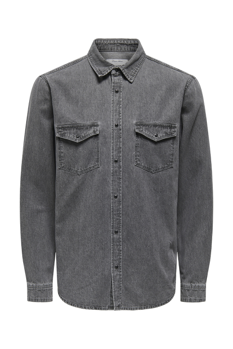 ONLY & SONS Bane Regular Fit Denim Hemd Light Grey Denim