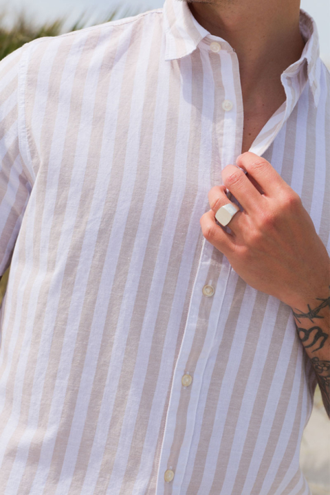 Selected Regular Sun Linen Hemd SS Pure Cashmere Stripe