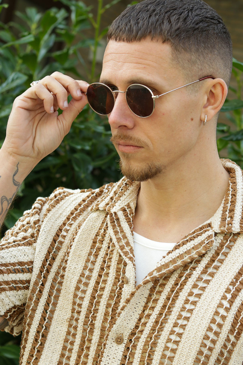 ONLY & SONS Dani Chrochet Resort SS Hemd Brown Stripe