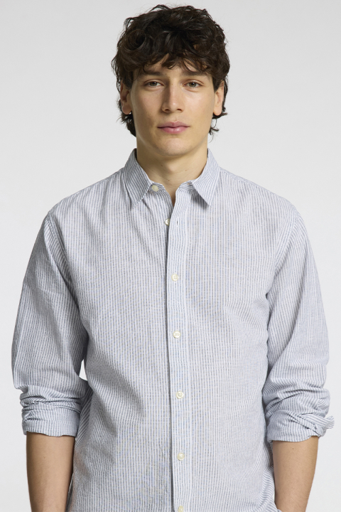 Selected Slim Sun Linen Hemd LS Bright White Thin Stripe