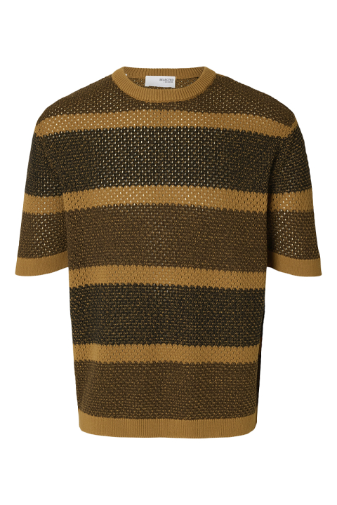 Selected Ginger SS Knit Relaxed Fit Stripe Tee Chipmunk