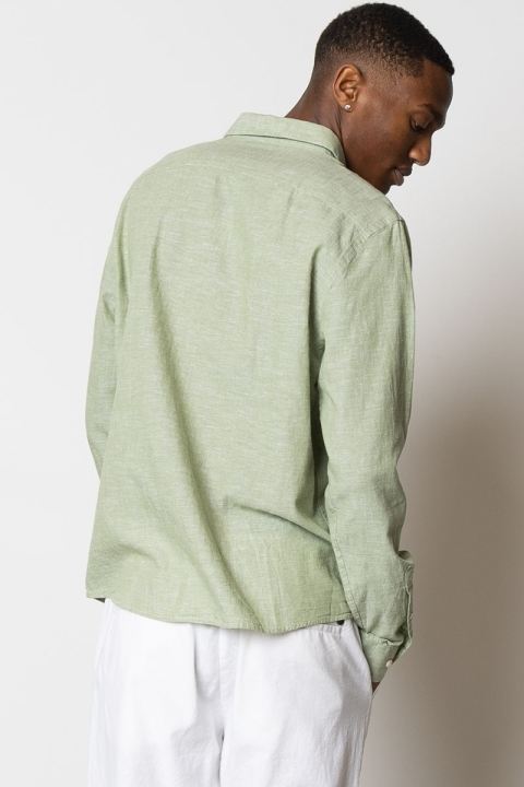 Clean Cut Copenhagen Jamie Cotton Linen Hemd LS Green Melange
