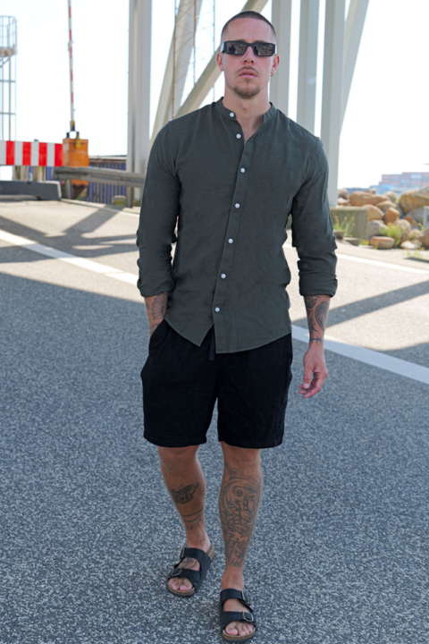 ONLY & SONS Caiden LS Linen Mao Hemd Kambaba