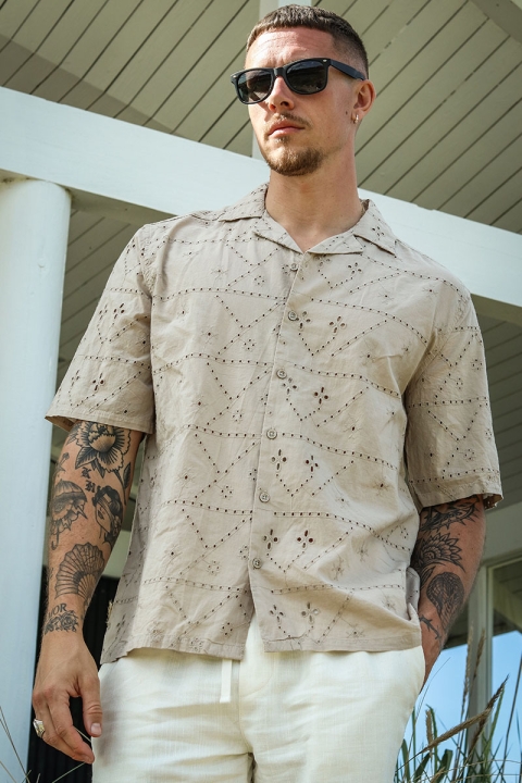 ONLY & SONS Aron Relax SS Chiffly Resort Hemd Chinchilla