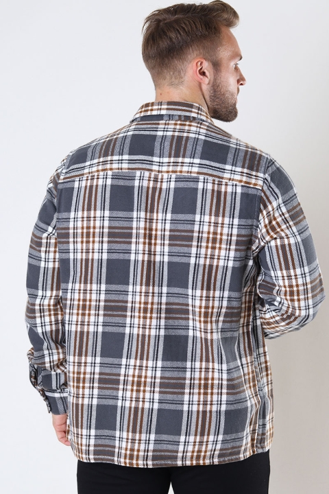 ONLY & SONS SCOTT LS CHECK FLANNEL OVERSHIRT Grey Pinstripe
