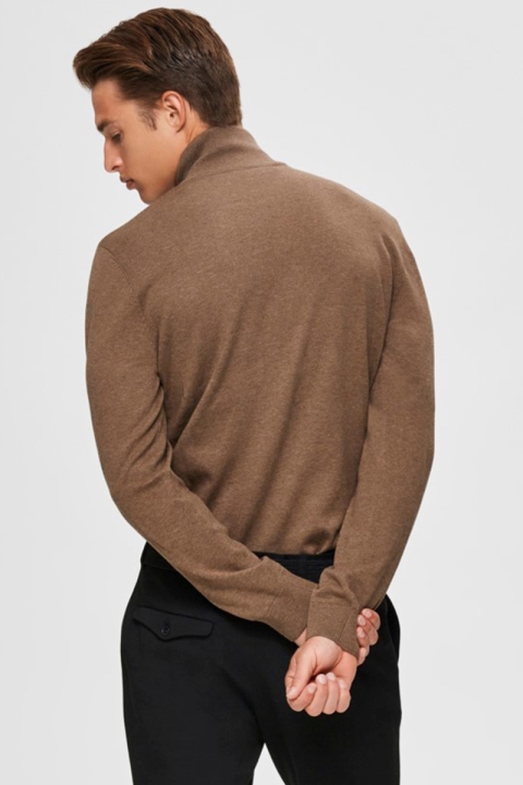 Selected Berg Half Zip Knit Teak Melange