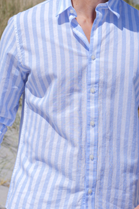 Selected Reg New Linen Hemd LS Cashmere Blue Strupe