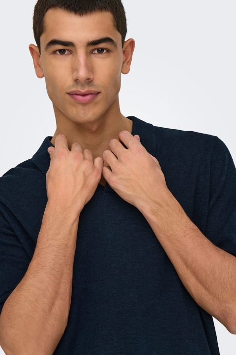 ONLY & SONS George Linen SS Polo Dark Sapphire