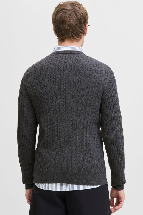 Jack & Jones Emil Knit Cable Crew Neck Dark Grey Melange