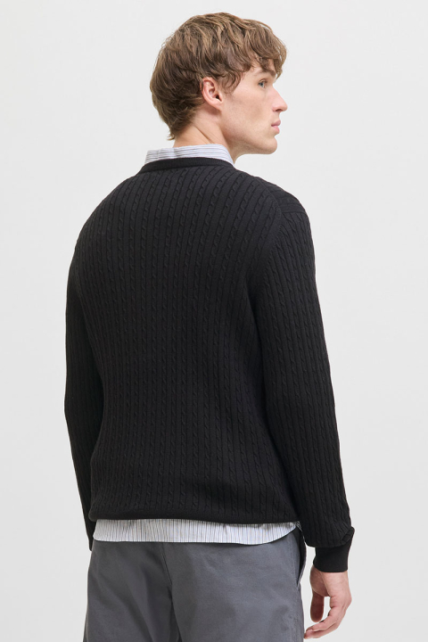 Jack & Jones Emil Knit Cable Crew Neck Black