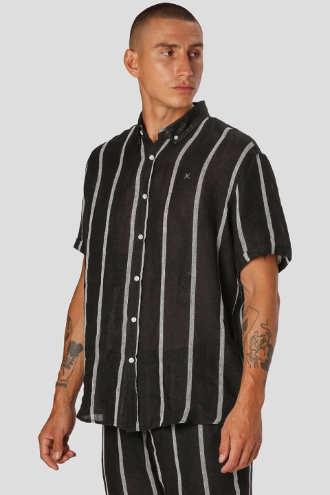 Clean Cut Copenhagen Ed Striped linen Hemd S/S Black