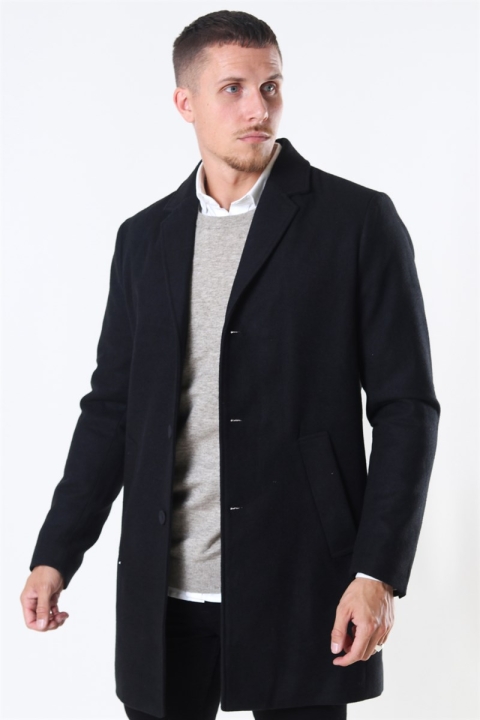 Solid Fayette Faux Wool Frakke Black