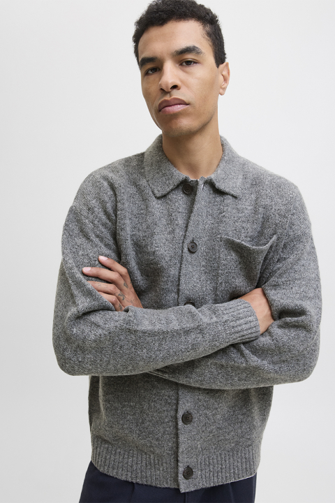 Jack & Jones Finn Knit Button Cardigan Medium Grey Melange