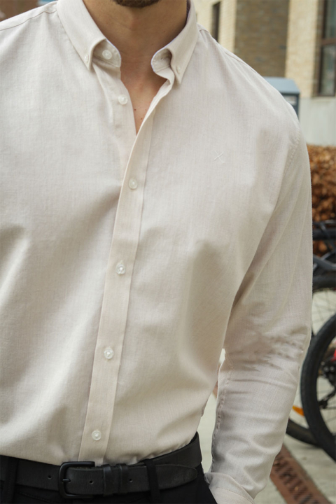 Clean Cut Copenhagen Oxford Stretch Plain L/S Sand Melange