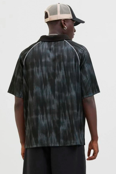 Jack & Jones Retreat AOP Mesh Open Collar Polo SS Black