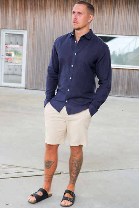 ONLY & SONS Caiden LS Linen Hemd Night Sky