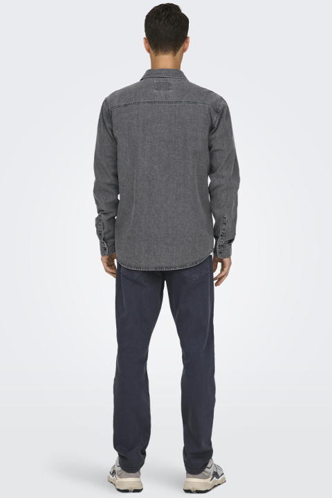 ONLY & SONS Bane Regular Fit Denim Hemd Light Grey Denim