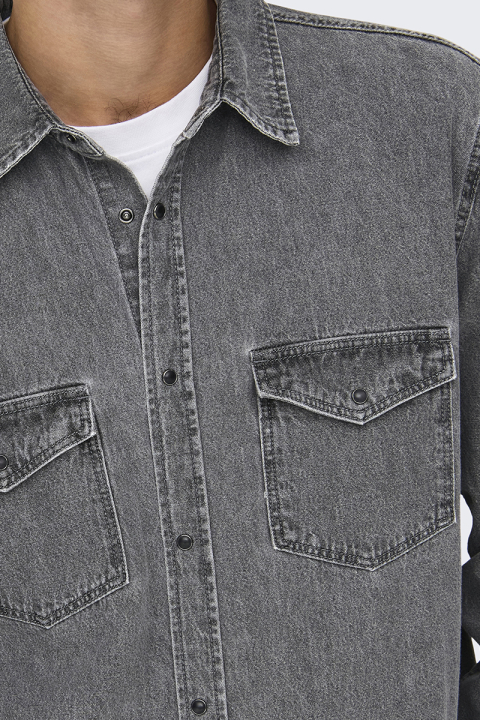 ONLY & SONS Bane Regular Fit Denim Hemd Light Grey Denim