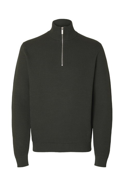 Selected Dane LS Structure Knit Kalf Zip Deep Forest